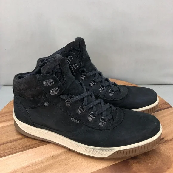 ECCO Byway Waterproof Boots Side Zip Mens 45 / 11 Black Leather Lace Up Comfort - Picture 1 of 8